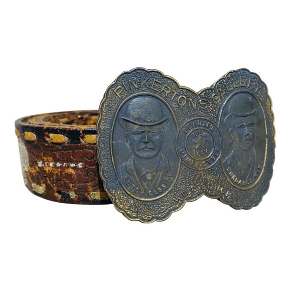 Vintage Western Core Belt with Pinkerton Brass Buckle Sz 40”- 42” - Picture 2 of 5